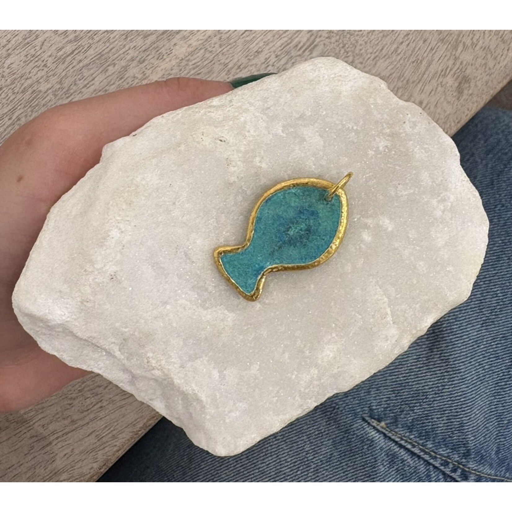 ARA Collection Oxidized Copper Fish Pendant with 24k Gold Bezel