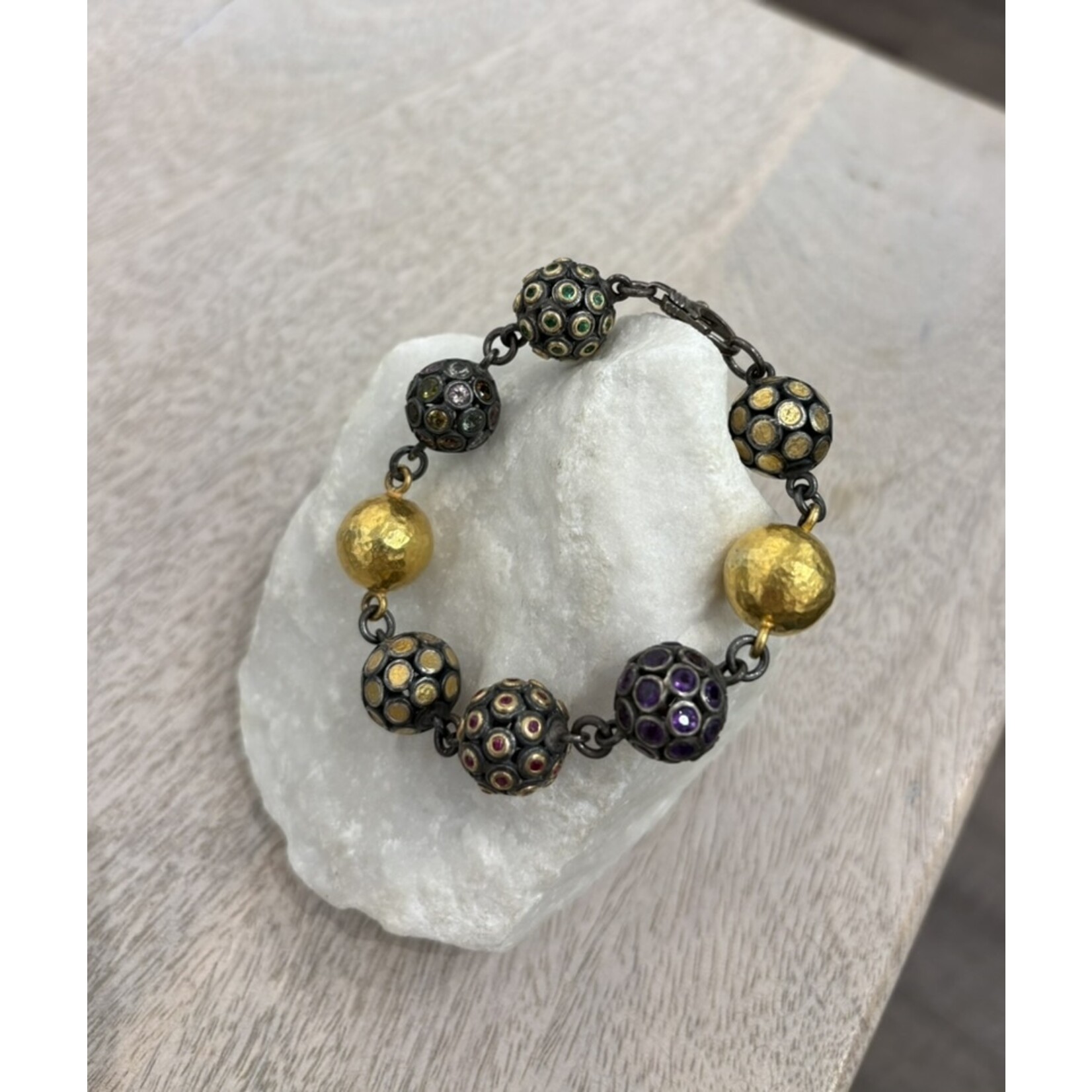 ARA Collection 24k Gold & Oxidized Sterling Silver Multi Stone Sphere Bracelet
