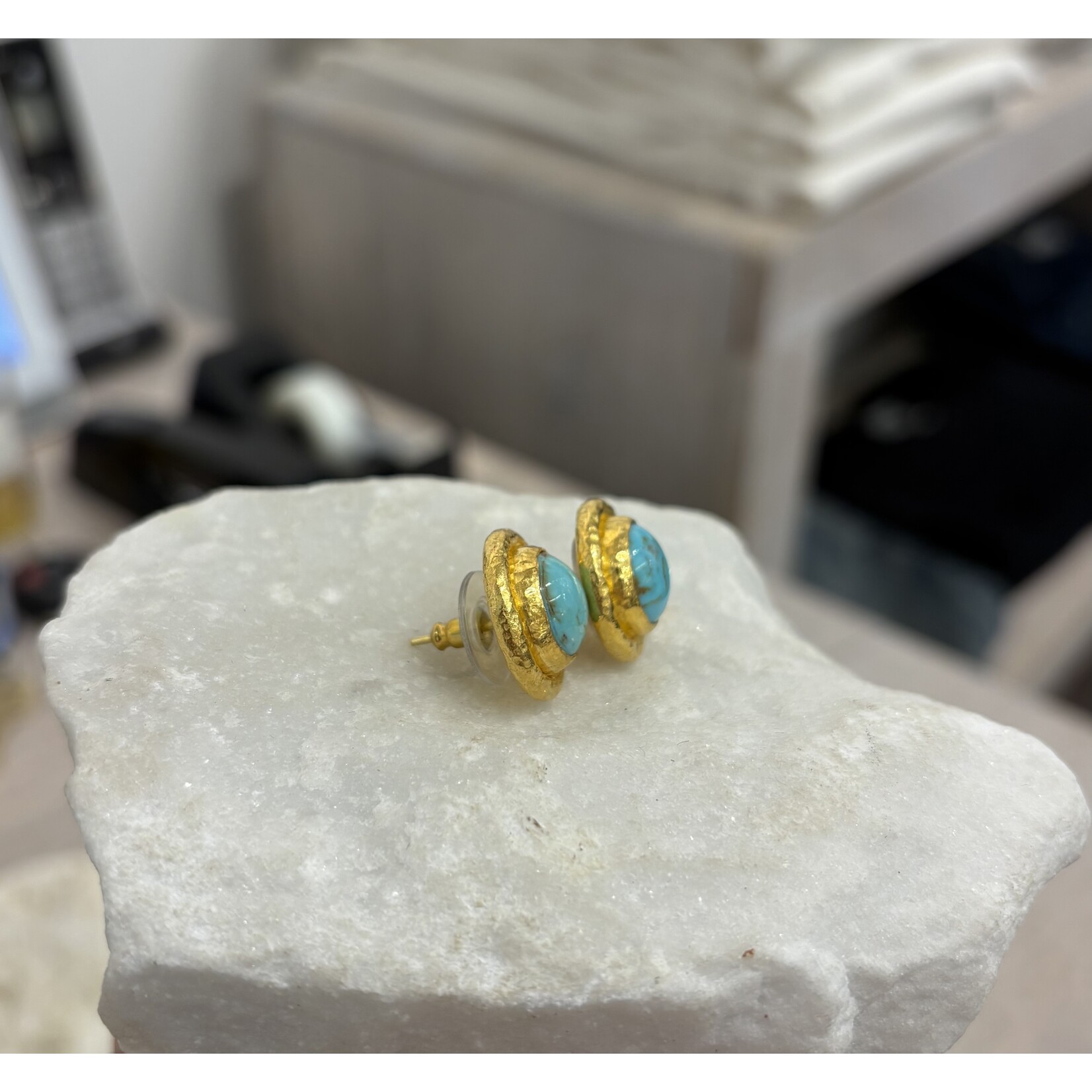 ARA Collection 24k Gold Large Round Turquoise Studs