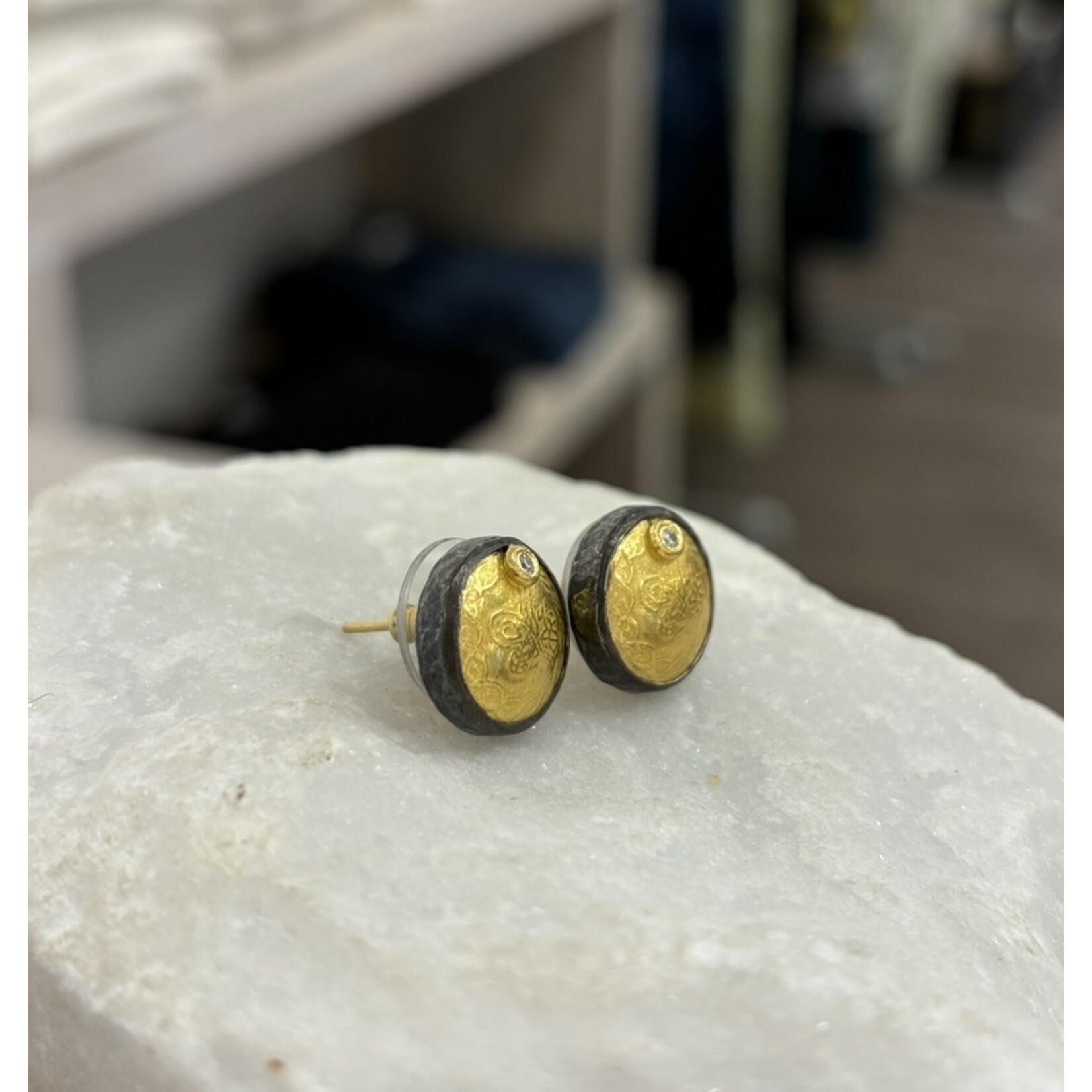 ARA Collection Small 24k Gold & Oxidized Silver Ottoman Coin Studs with Diamonds