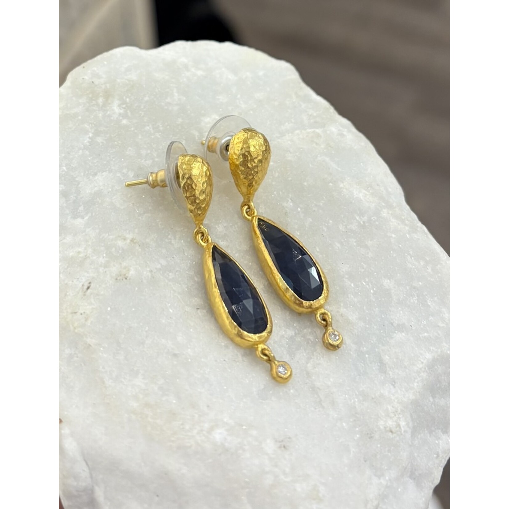 ARA Collection Rose Cut Sapphire on 24k Gold Drop Studs