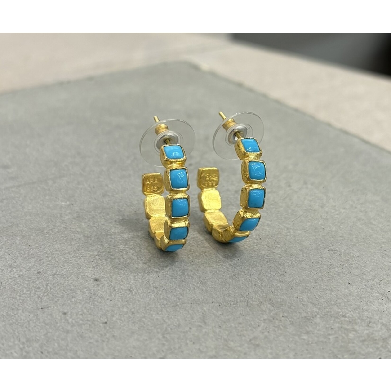 ARA Collection 24k Gold & Small Square Turquoise Hoops