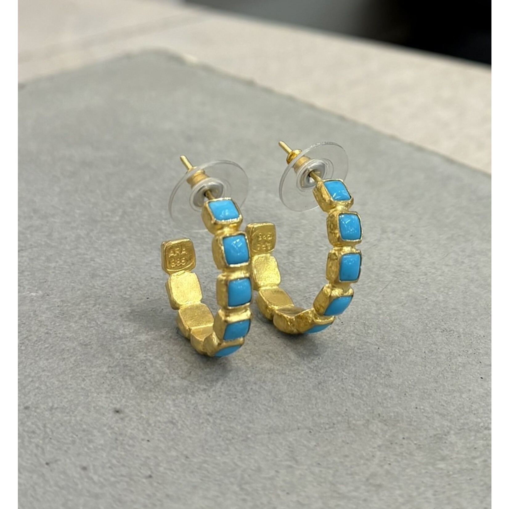 ARA Collection 24k Gold & Small Square Turquoise Hoops