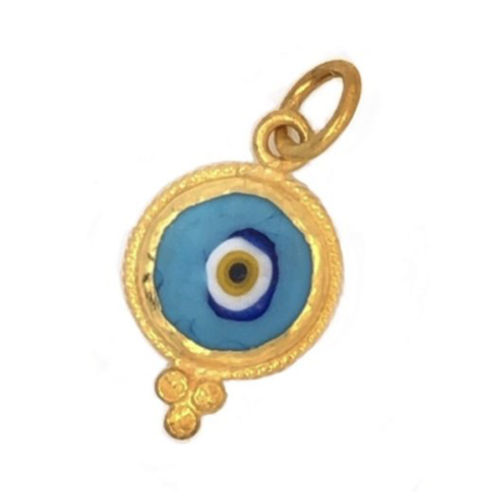 ARA Collection 24k Gold and Light Blue Glass Evil Eye Pendant  Charm - Small (5/8 inch wide)