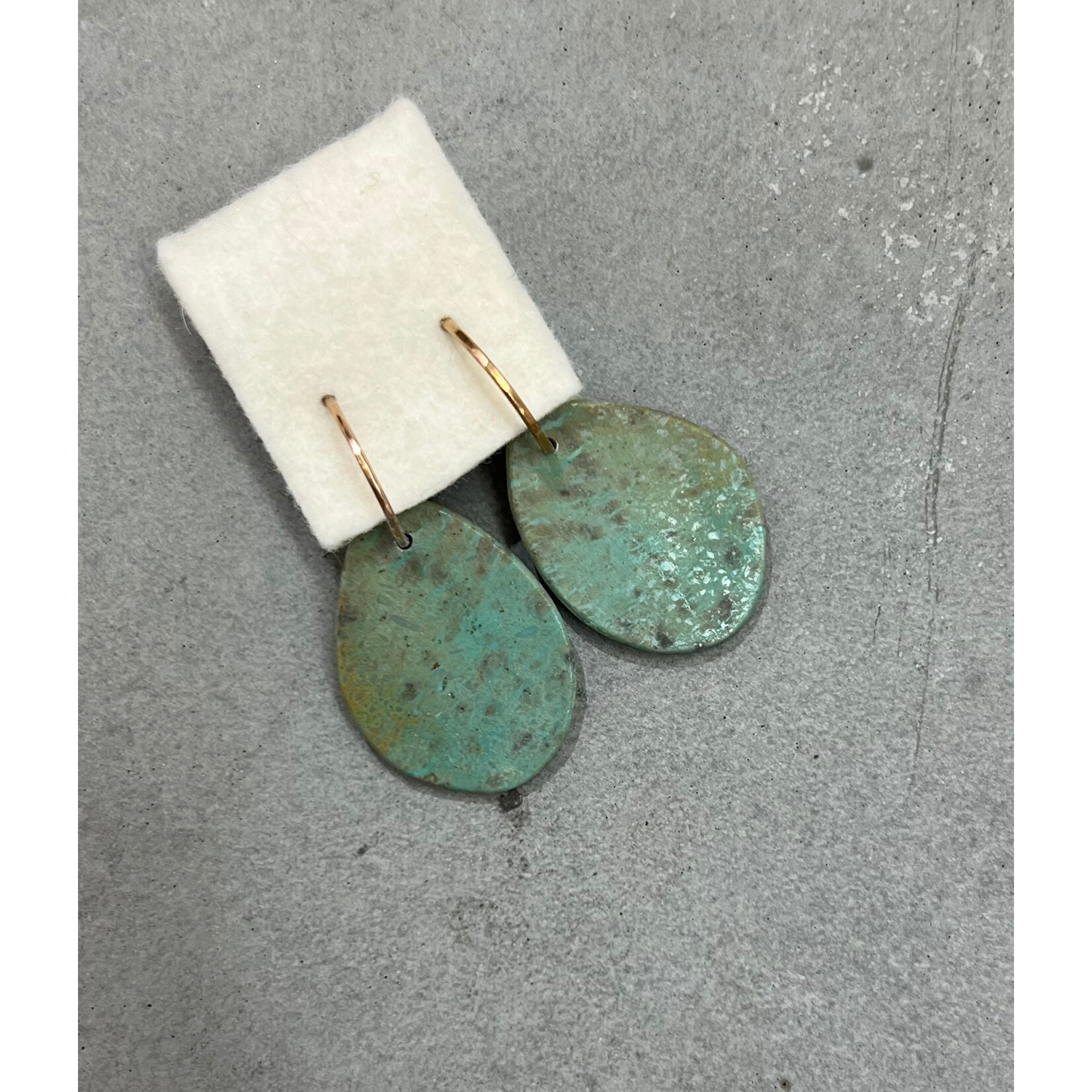 DeNev Pale Green Hand-Cut Turquoise Slab Earrings on XS 18k Rose Gold Vermeil Self-Locking Hoops