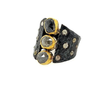 ARA Collection 3 Rose Cut Natural Diamond & Scattered Diamond Ring in Oxidized Silver and 24k Gold