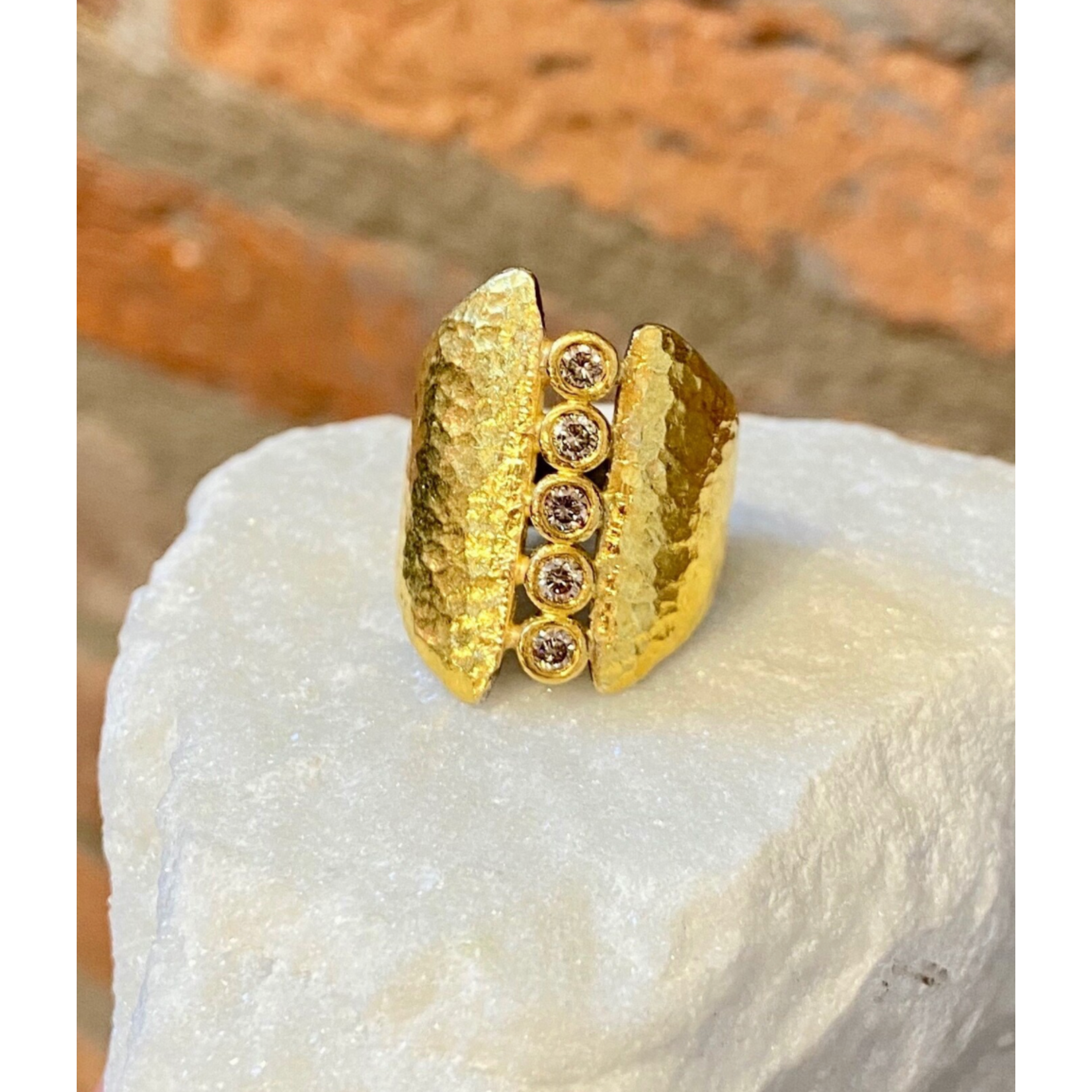 ARA Collection 24k Gold Open Cigar Ring with Center Diamonds