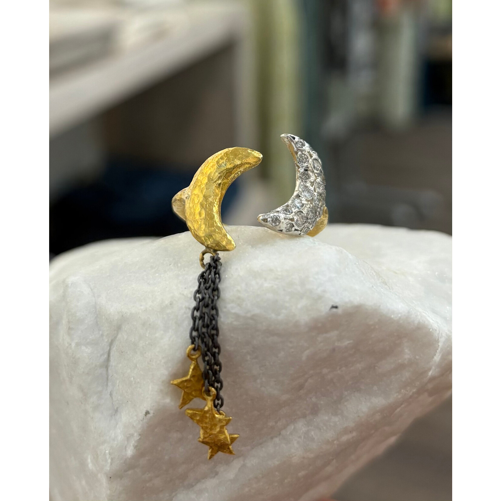 ARA Collection 24k Gold, Sterling Silver & Diamond Moon and Stars Ring