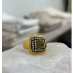 ARA Collection 24k Gold & Checker Cut Sugarloaf Natural Diamond Ring with Diamond Halo