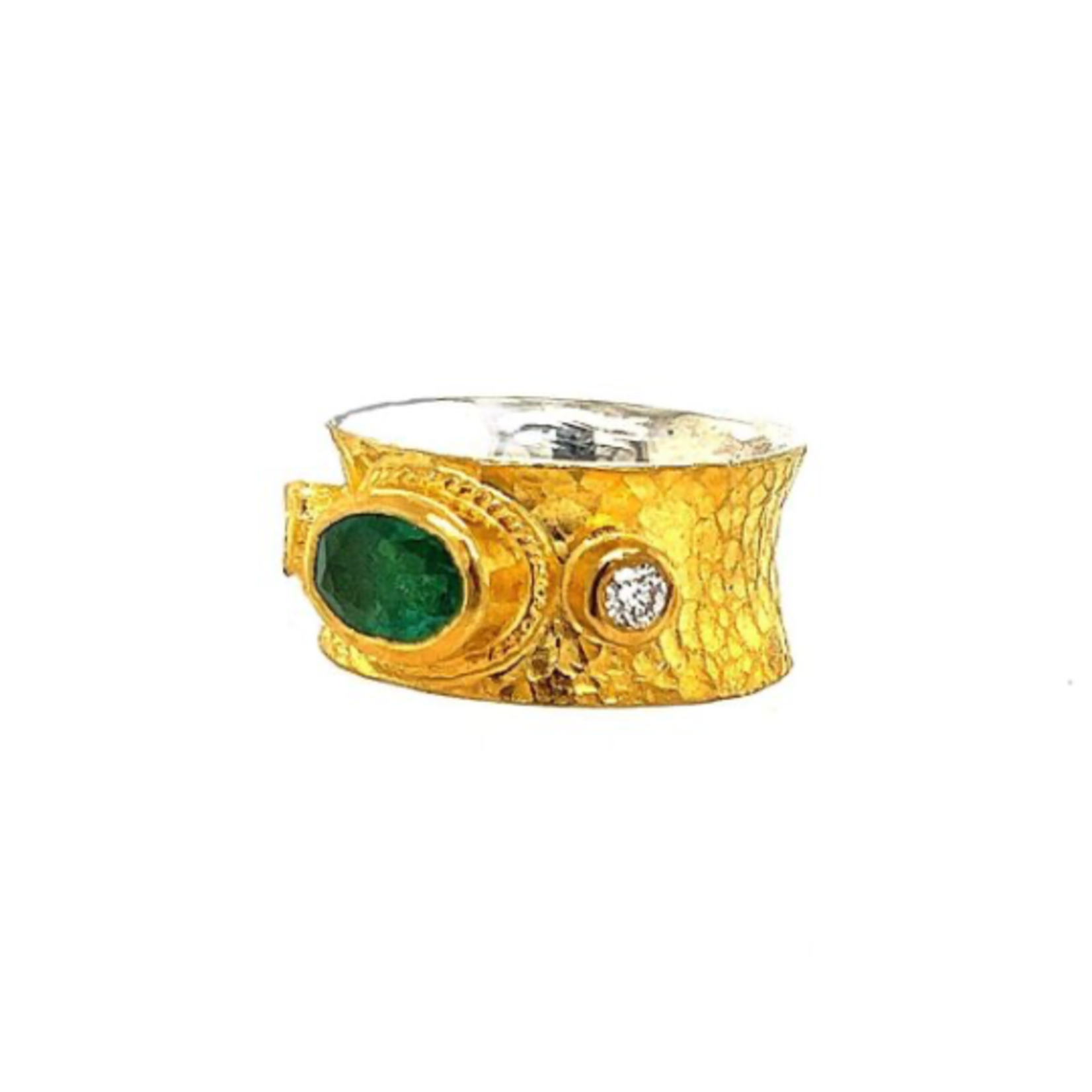 ARA Collection 24k Gold, Oval Emerald and Diamond Cigar Band