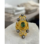 ARA Collection 24k Gold, Oval Emerald and Diamond Oriental Ring