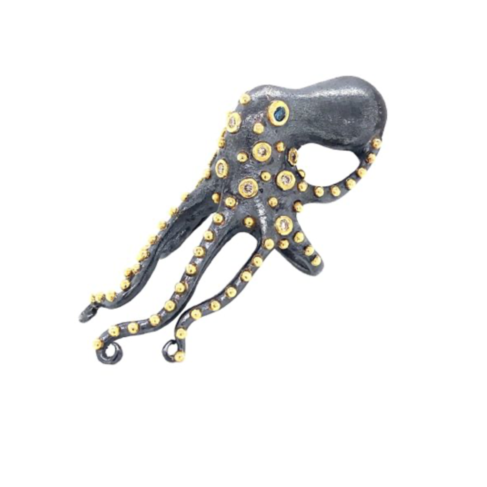 ARA Collection Oxidized Silver, 24k Gold & Diamond Octopus Ring