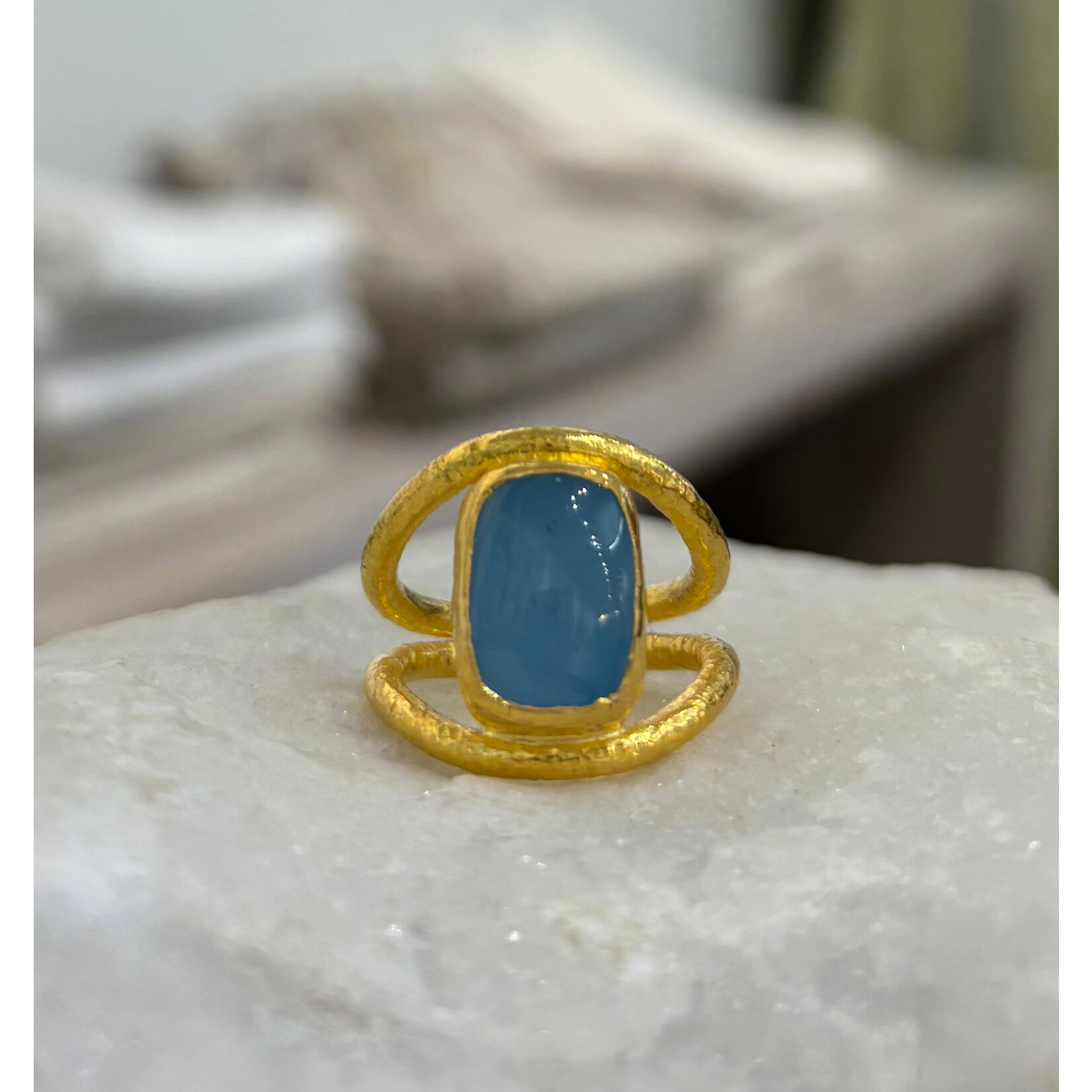 ARA Collection 24k Gold Milky Aquamarine Open Ring