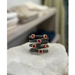 ARA Collection Oxidized Silver Spiral Ring with 24k Gold Bezel Rubies