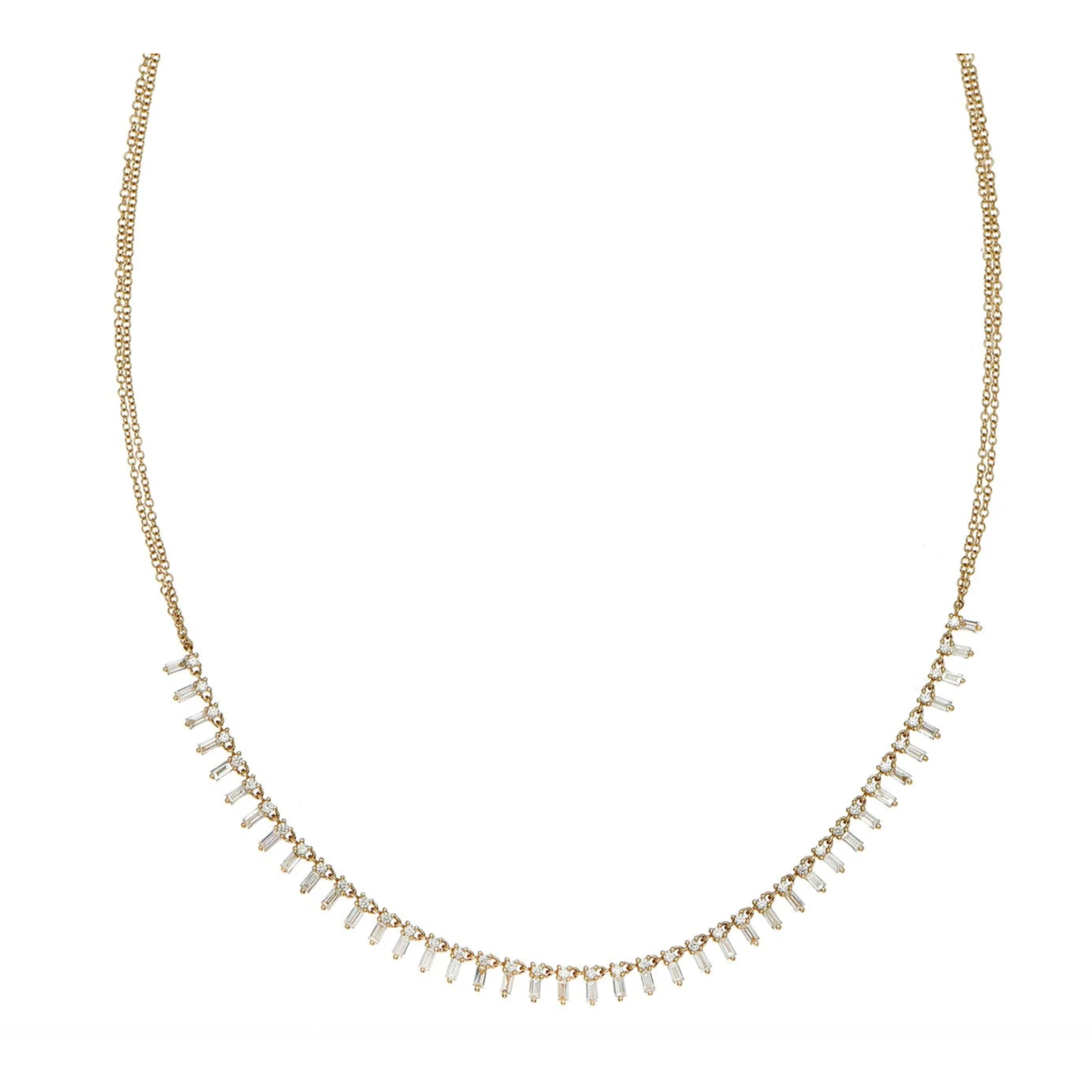 Sethi Couture 18k and Diamond Baguette and Round Diamond Necklace 18"-16"