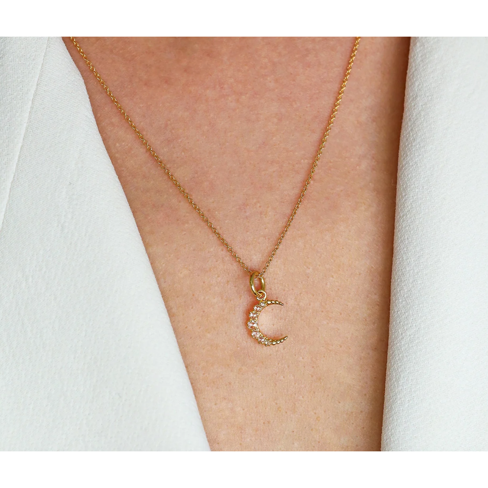 Sethi Couture 18k and Rose Cut Diamond Mini Crescent Moon Pendant