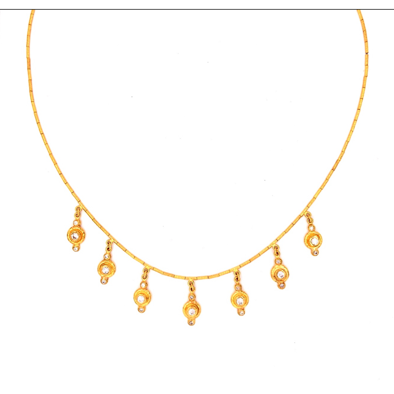 ARA Collection 24k Gold 7 Drop White Diamond Lentil Necklace