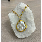 ARA Collection 24k Gold Large Disc Pearl & Scattered Diamond Necklace