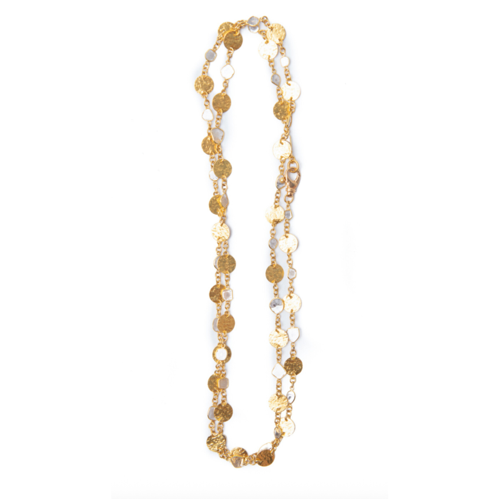 ARA Collection 24k Gold Hammered Disc & Diamond Slice Necklace - 36"