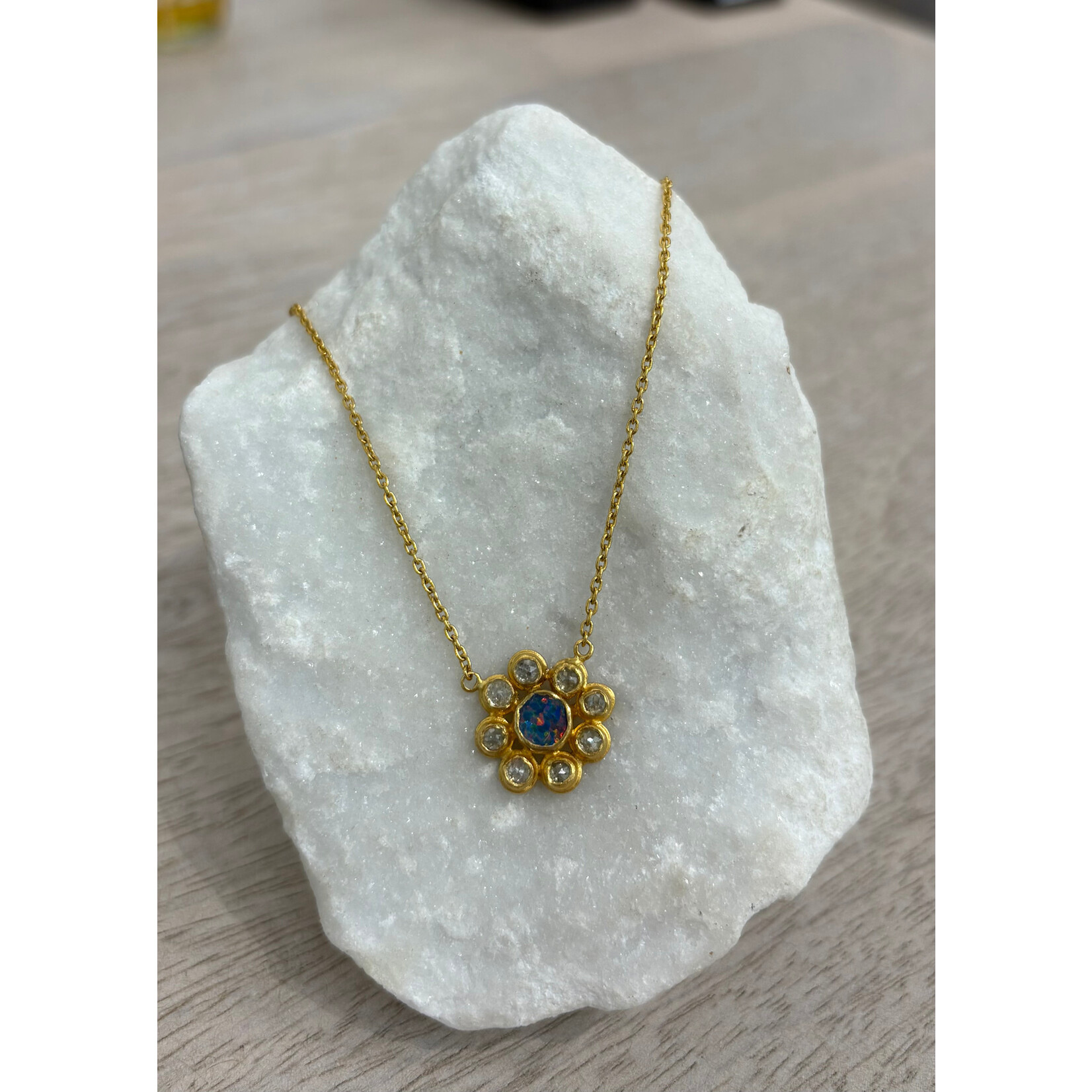 ARA Collection 24k Gold, Australian Opal Flower & Diamond Necklace