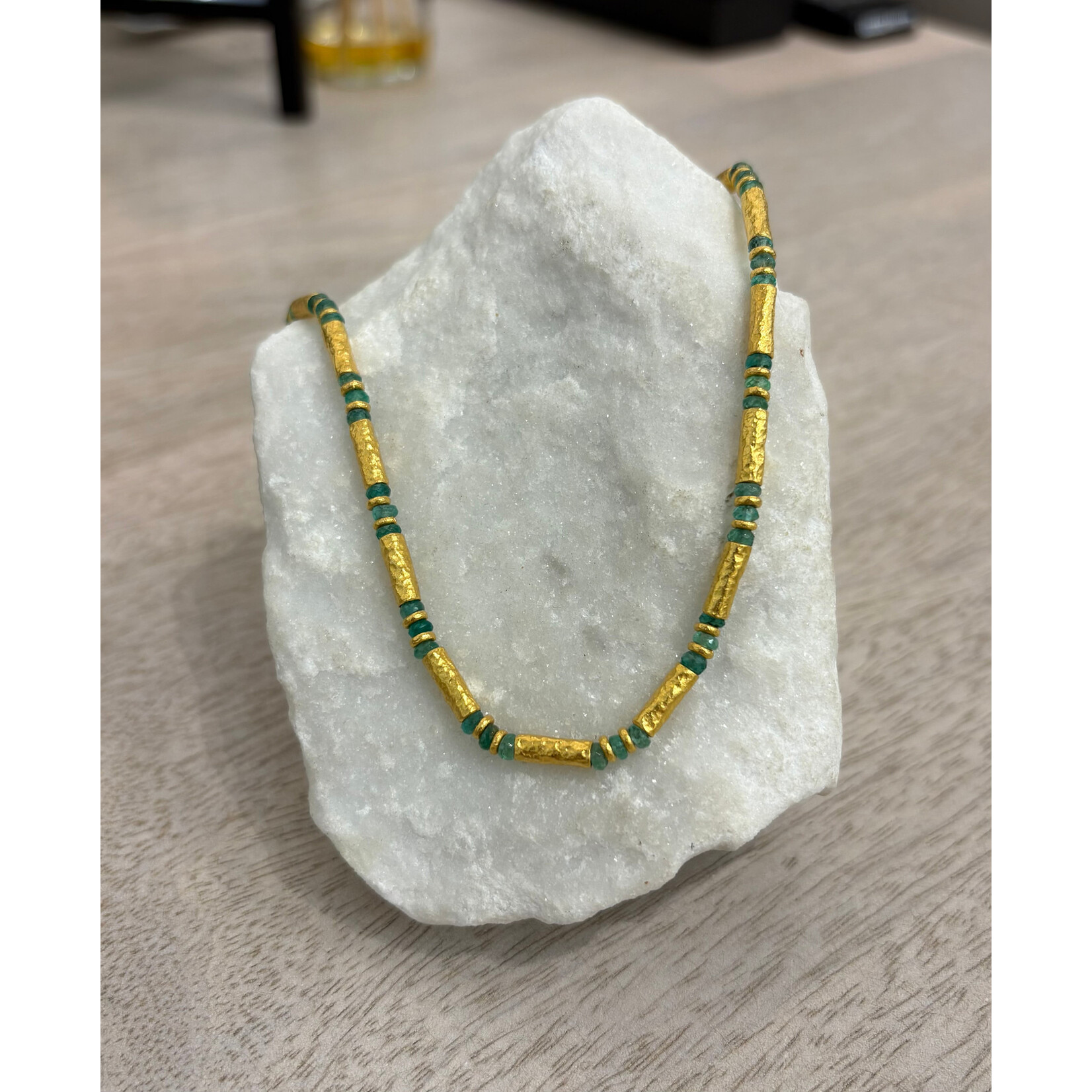 ARA Collection 24k Gold & Emerald 3mm Tube Necklace
