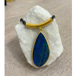 ARA Collection Large Australian Opal Doublet Drop Necklace with 24k Gold Tube and Oxidized Silver Chain