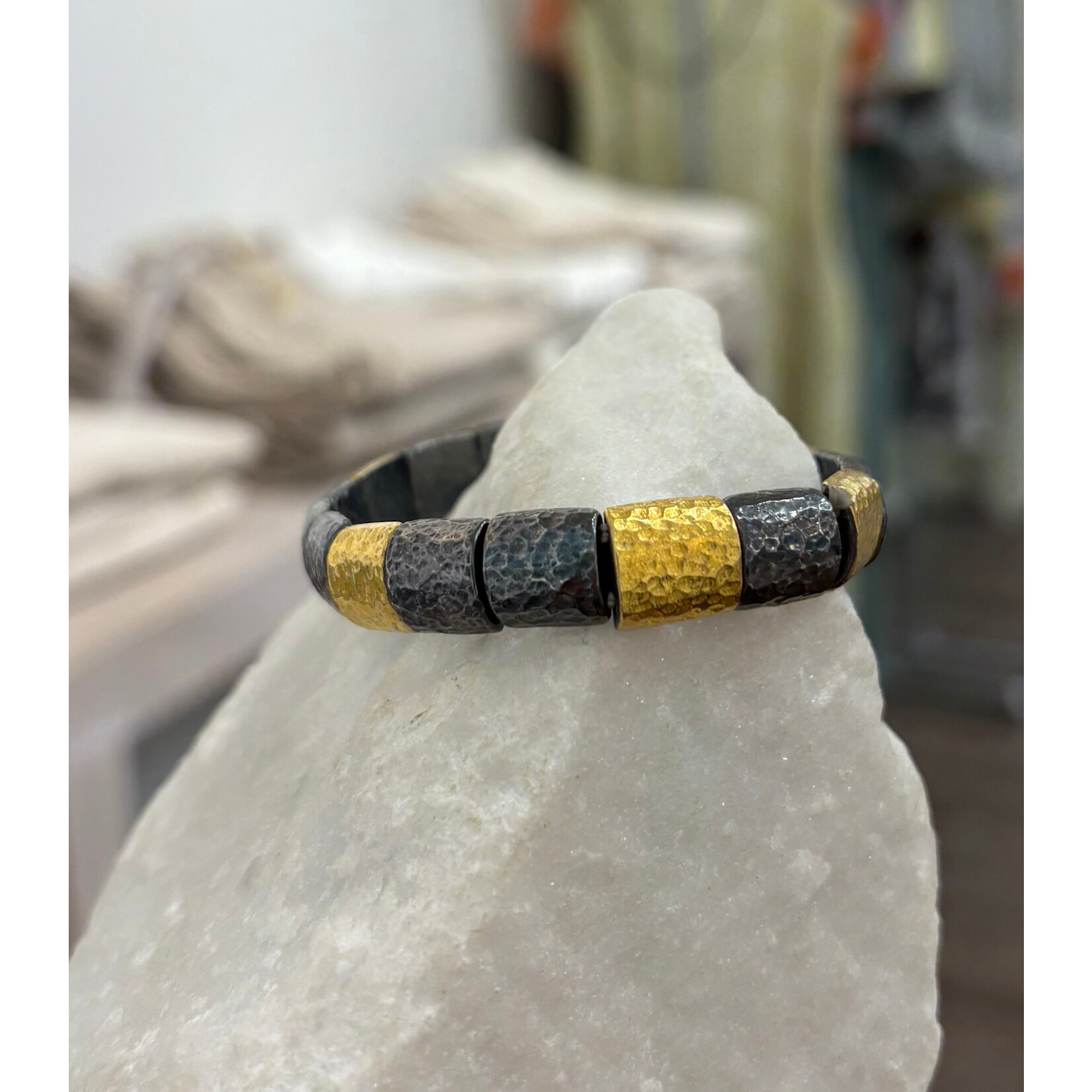 ARA Collection Oxidized Silver & 24k Gold Stations Stretch Bracelet