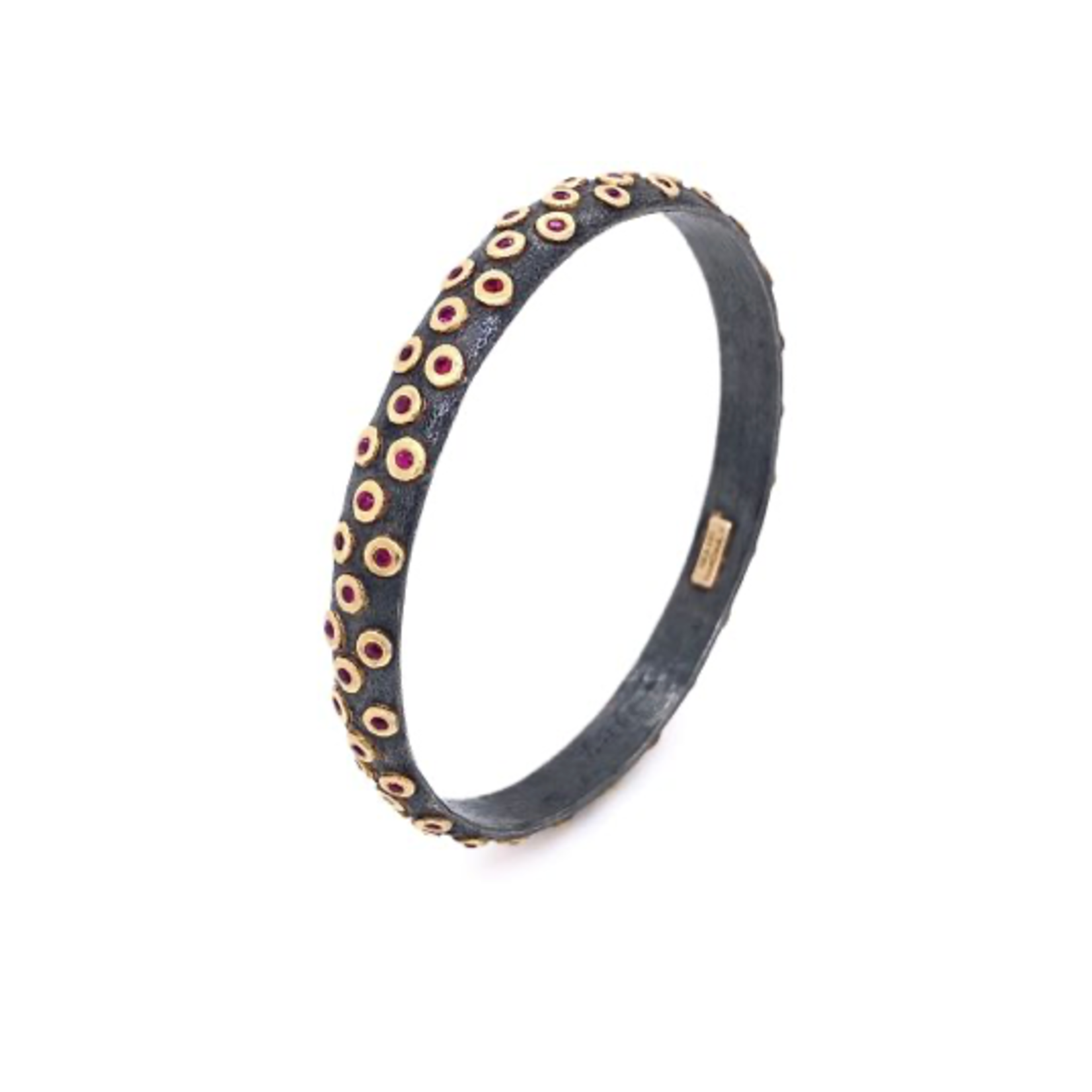 ARA Collection Oxidized Silver & 24k Gold Bezel Ruby Polka Dot Bangle