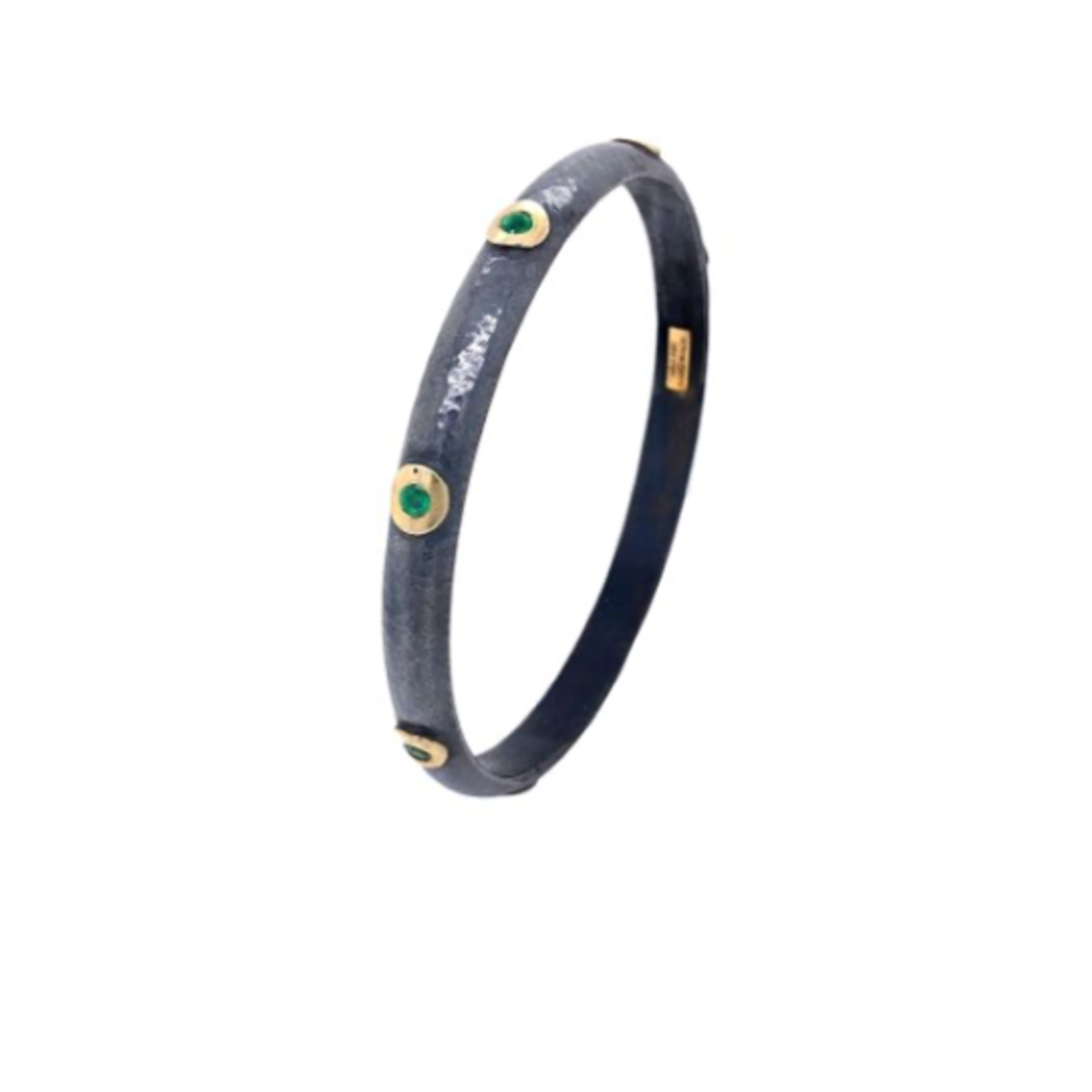 ARA Collection Oxidized Silver & 24k Gold Bezel Emerald Bangle