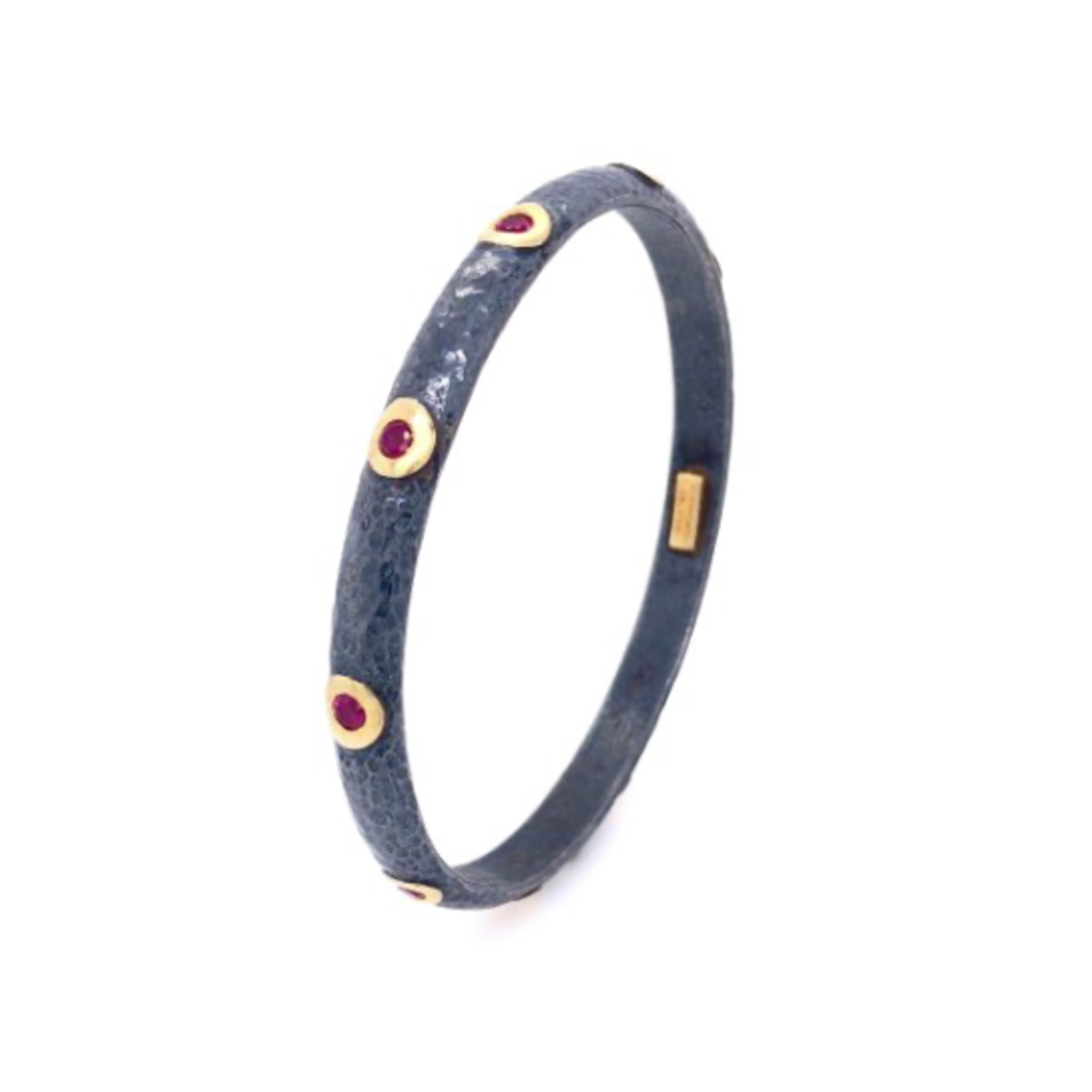 ARA Collection Oxidized Silver & 24k Gold Bezel Ruby Bangle