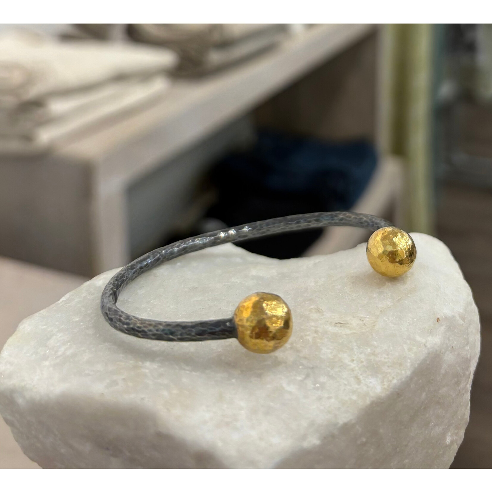 ARA Collection Oxidized Silver Cuff with 24k Gold Spheres