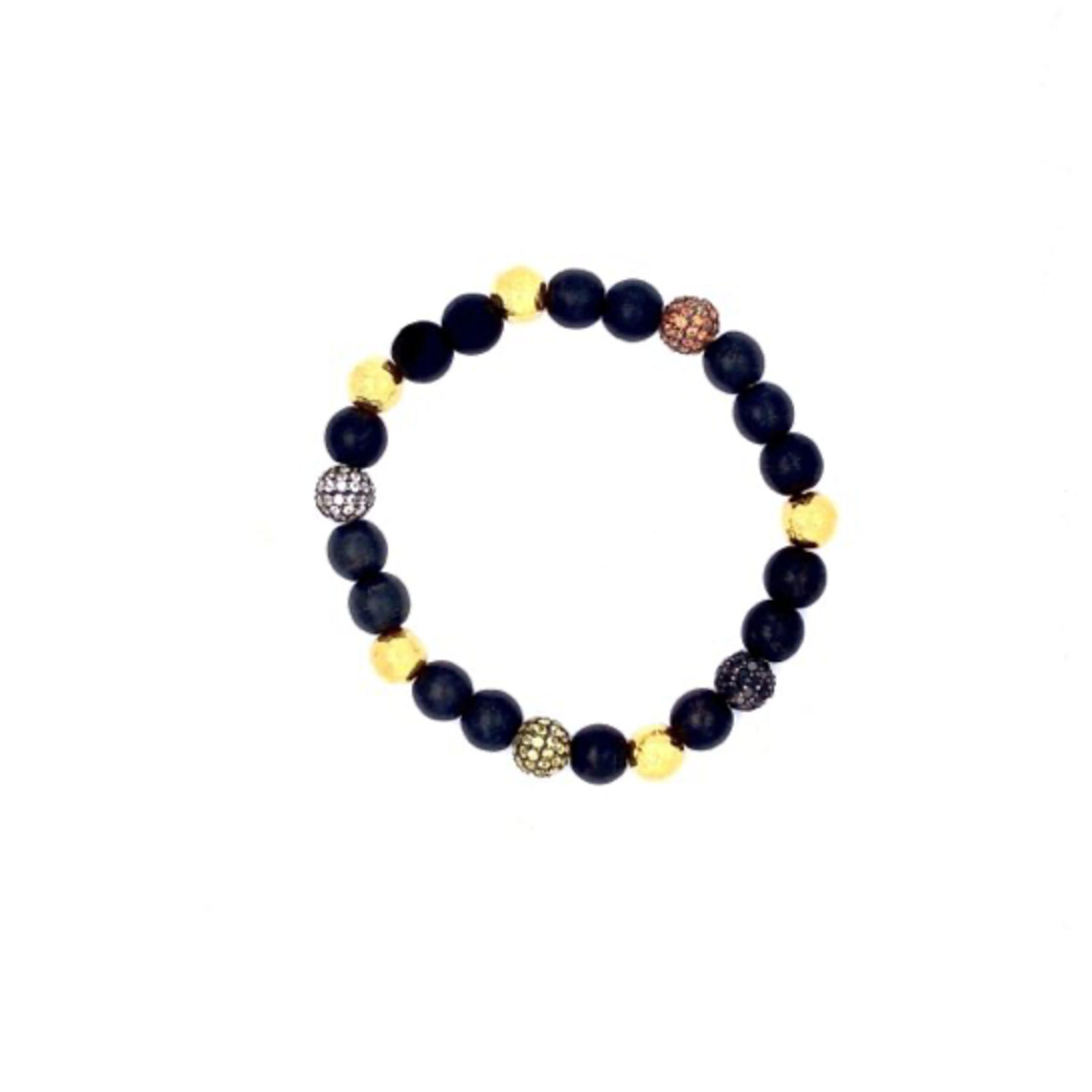 ARA Collection Black Onyx, Pave Diamond & 24k Gold Sphere Stretch Bracelet