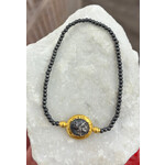 ARA Collection 24k Gold Bezel Silver Replica Coin & Oxidized Silver Stretch Bracelet