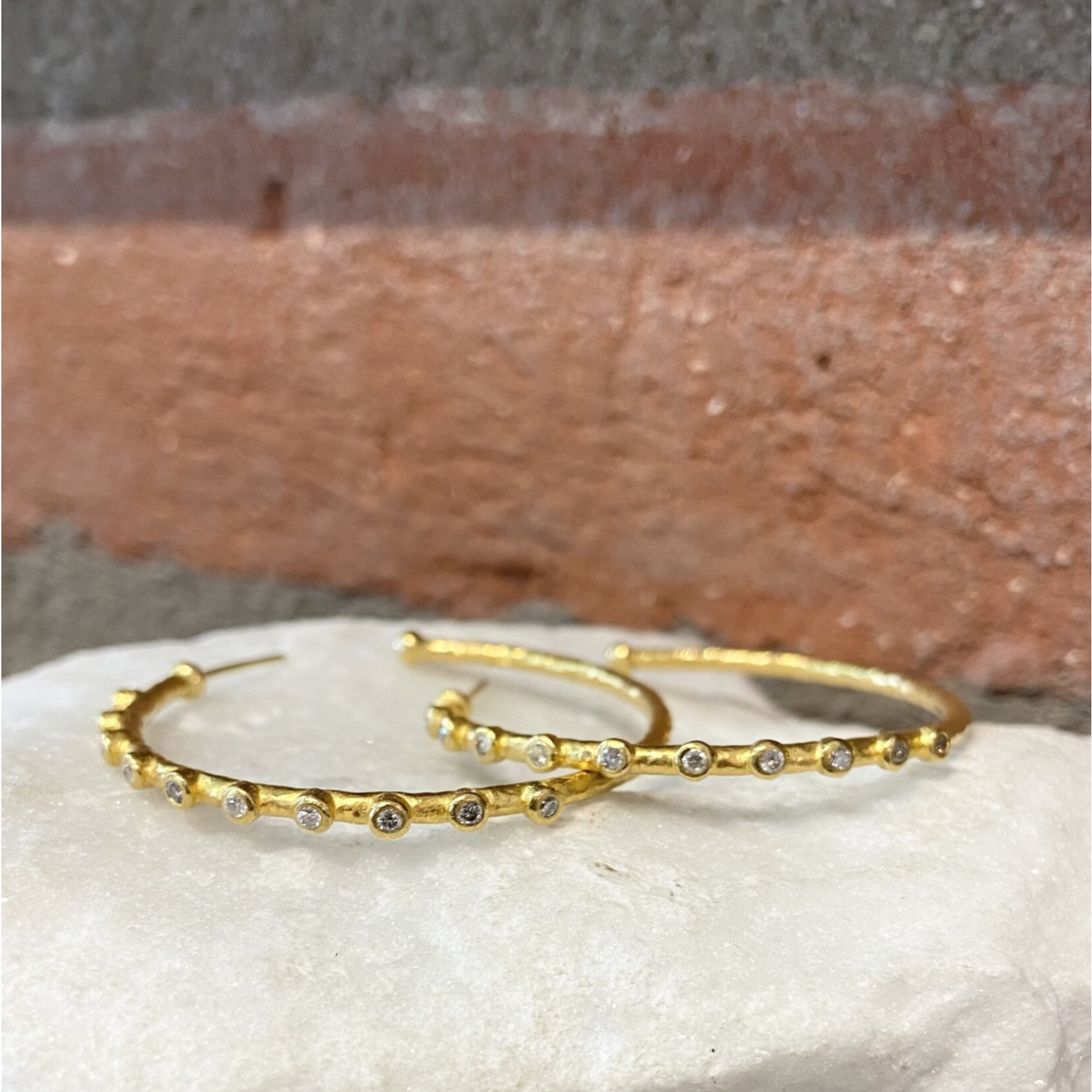 ARA Collection 24k Gold Large Tube Hoop Earrings with Diamonds