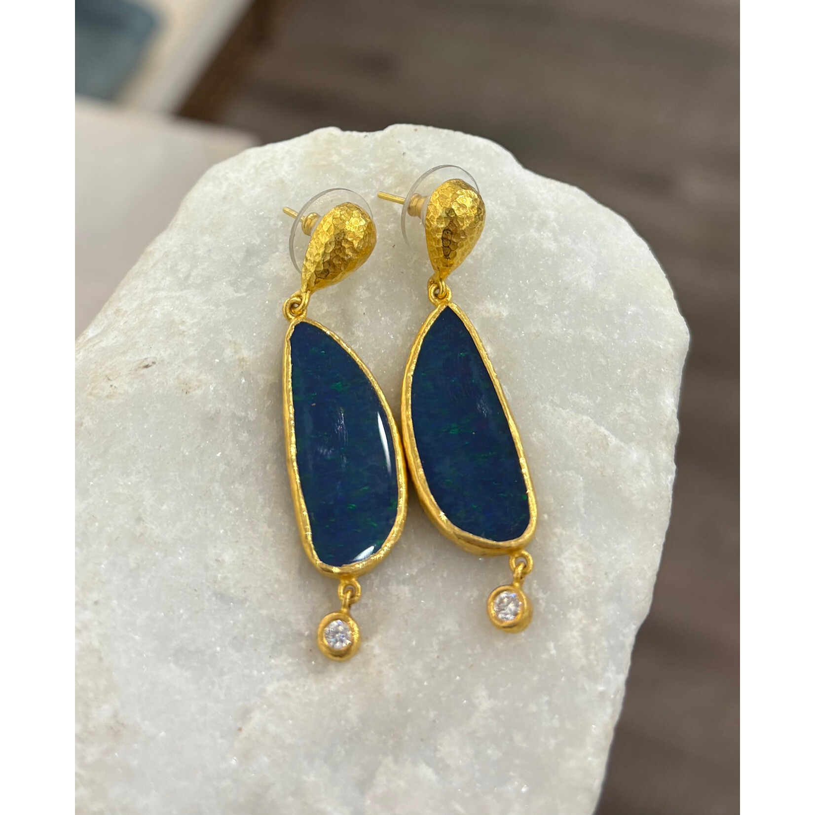 ARA Collection 24k Gold & Australian Opal Doublet Earrings with Diamonds