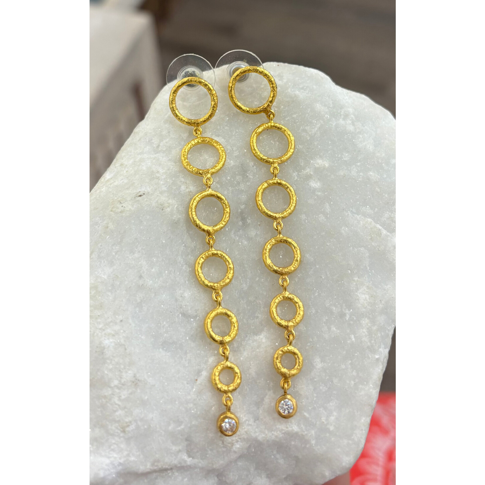 ARA Collection 24k Gold Long Graduated Circle Earrings with Diamonds