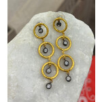 ARA Collection 24k Gold 3 Circle Earrings with Centered Oxidized Silver Bezel Diamonds
