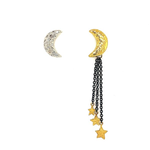 ARA Collection 24k Gold, Oxidized Silver & Diamond Asymmetrical Star and Moon Earrings