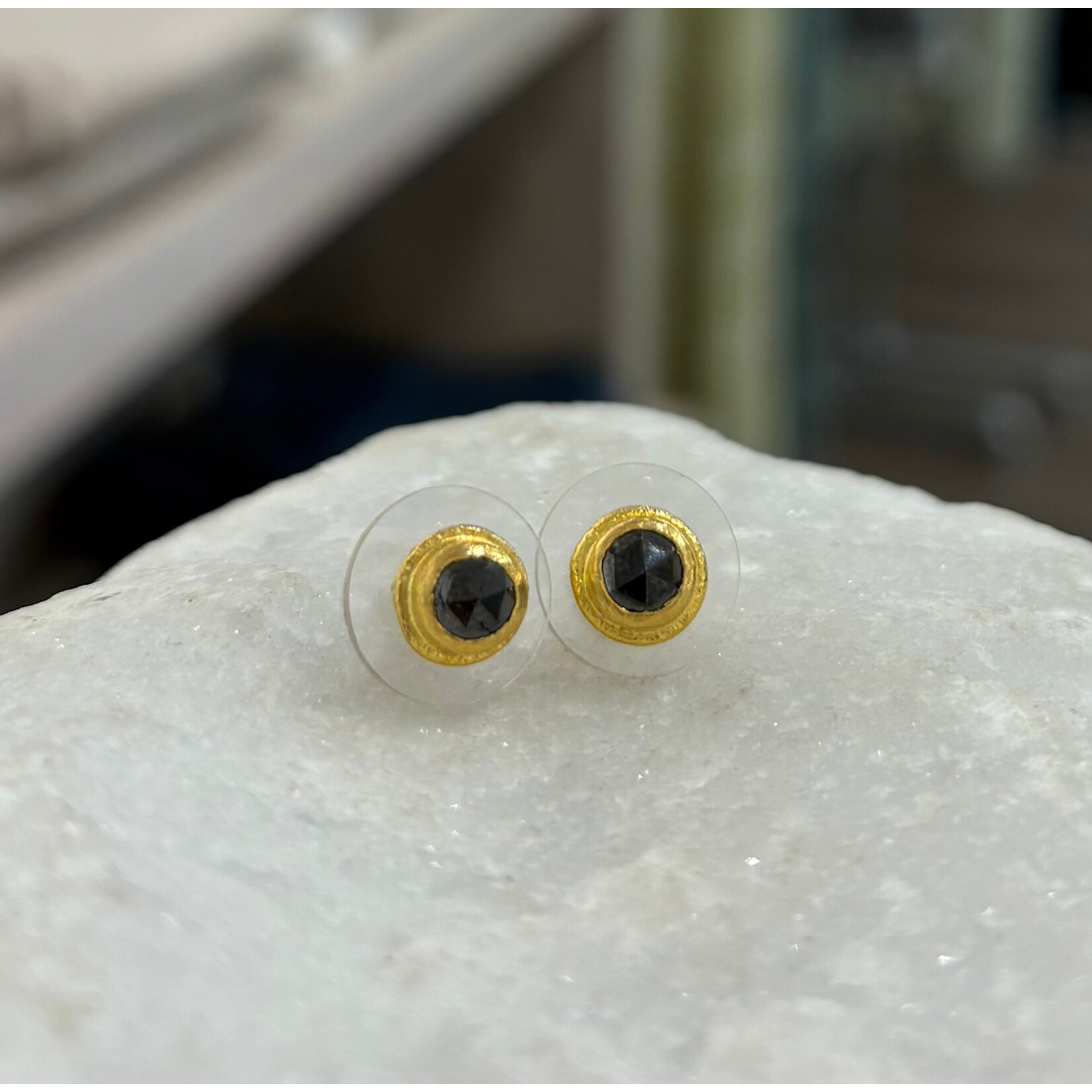 ARA Collection 24k Gold & Rose Cut Black Diamond Studs