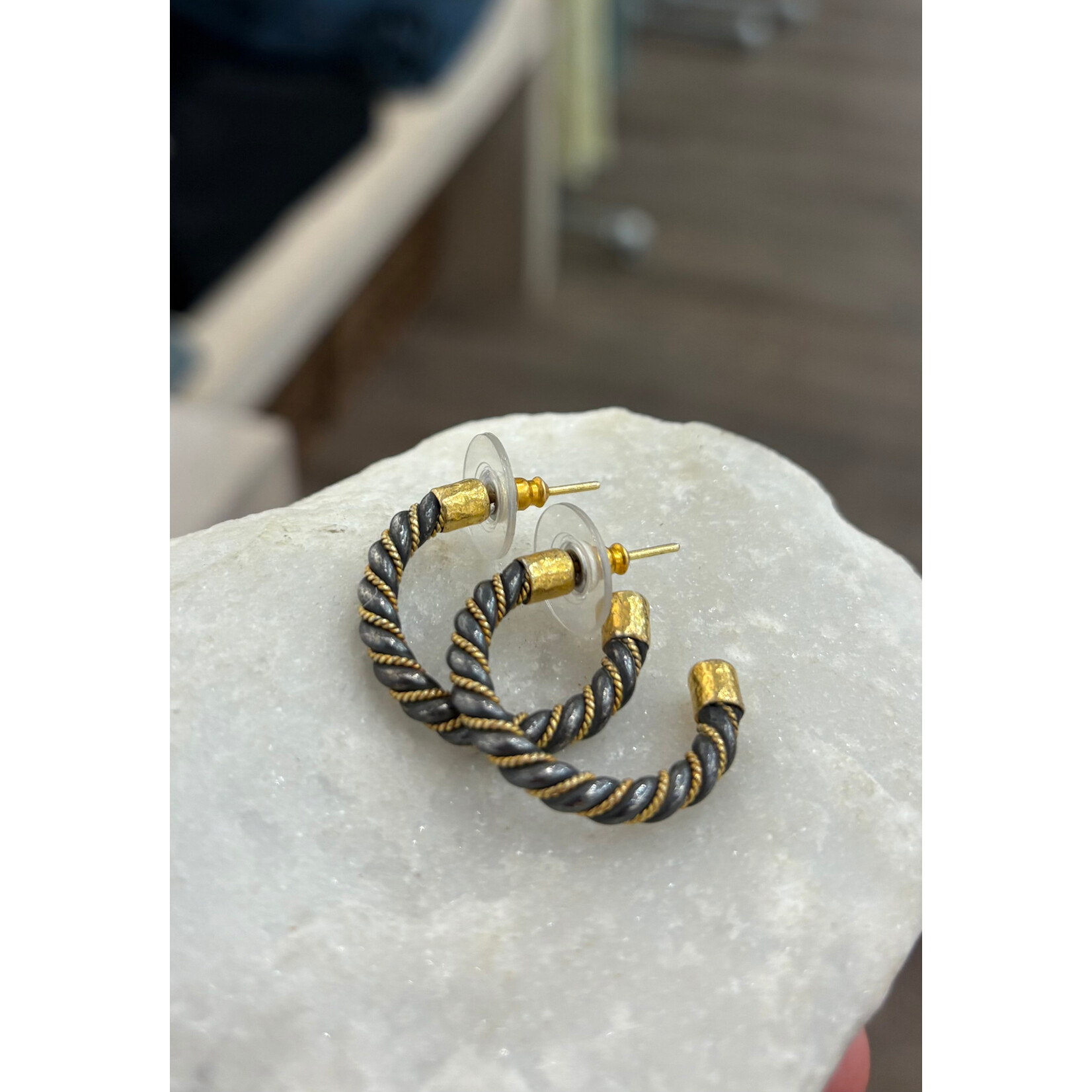 ARA Collection Small Oxidized Silver & 24k Gold Double Twist Hoops