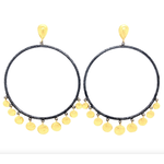 ARA Collection Large Oxidized Silver Circle Earrings with 24k Gold Hammered Discs