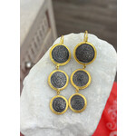 ARA Collection Graduated Oxidized Silver Phaistos Replica Discs with 24k Gold Bezel Earrings