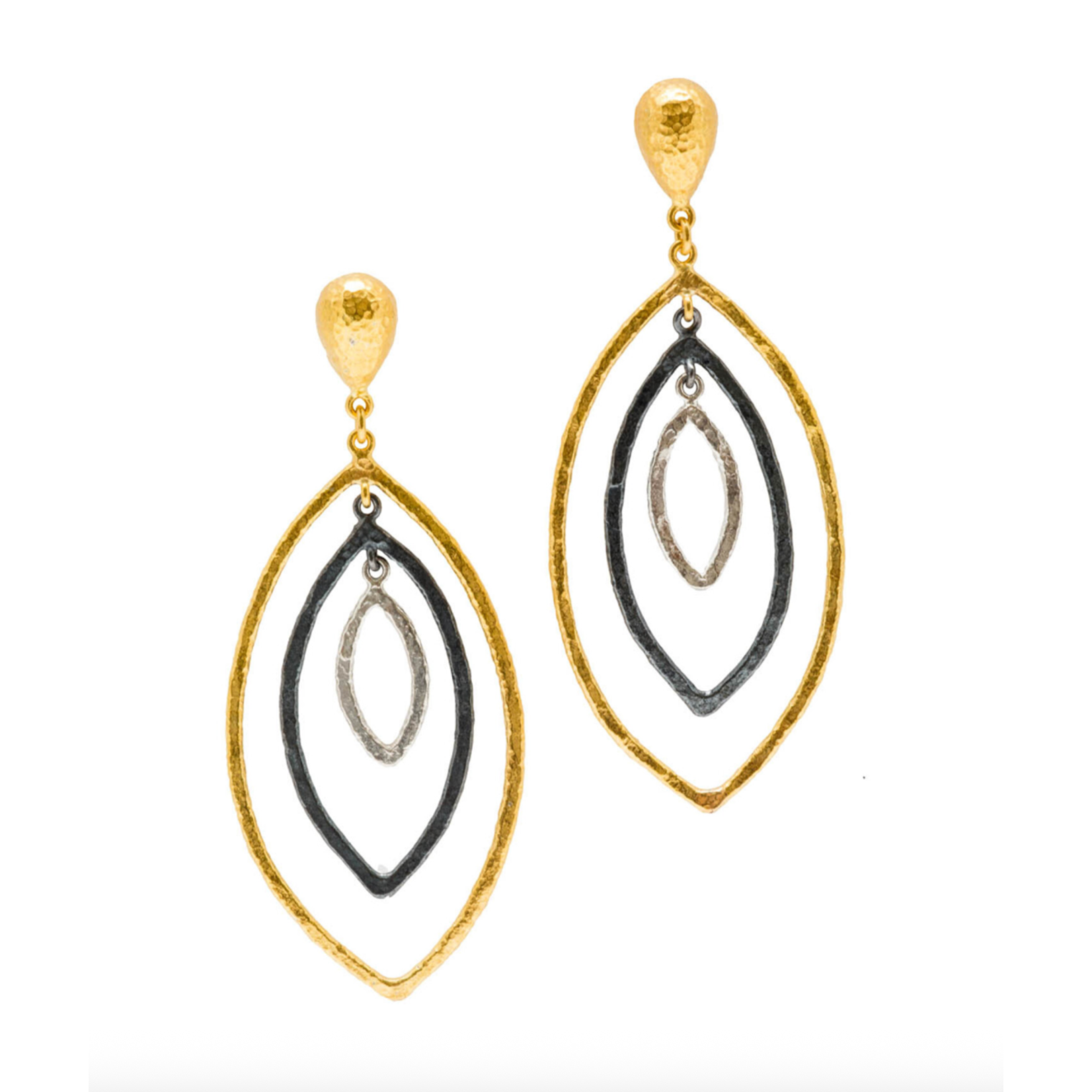 ARA Collection Polished Silver, Oxidized Silver & 24k Gold Tri Marquise Earrings