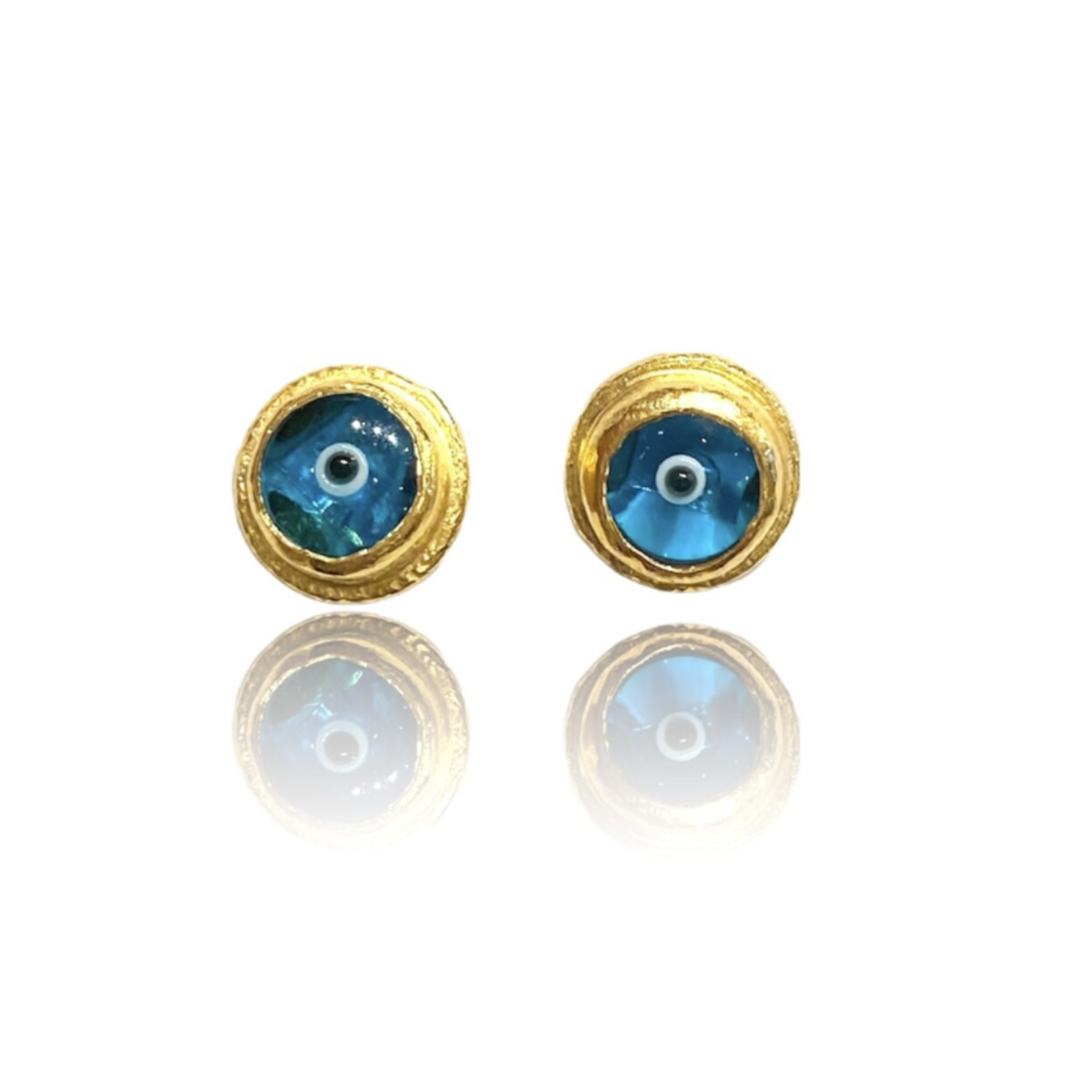 ARA Collection Blue Glass Evil Eye & 24k Gold Studs