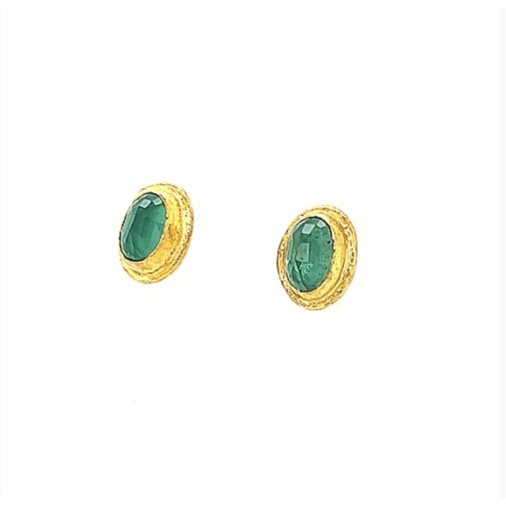 ARA Collection Oval Pavilion Up Emerald & 24k Gold Studs