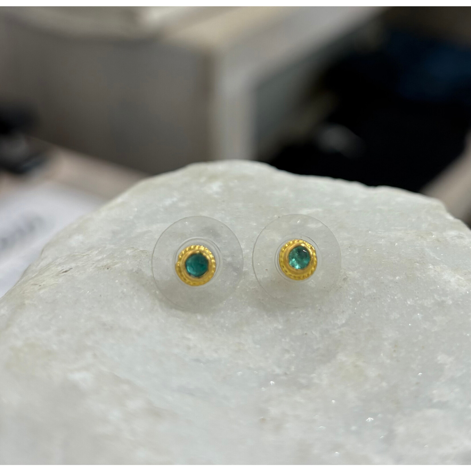 ARA Collection Mini Emerald & 24k Gold Studs