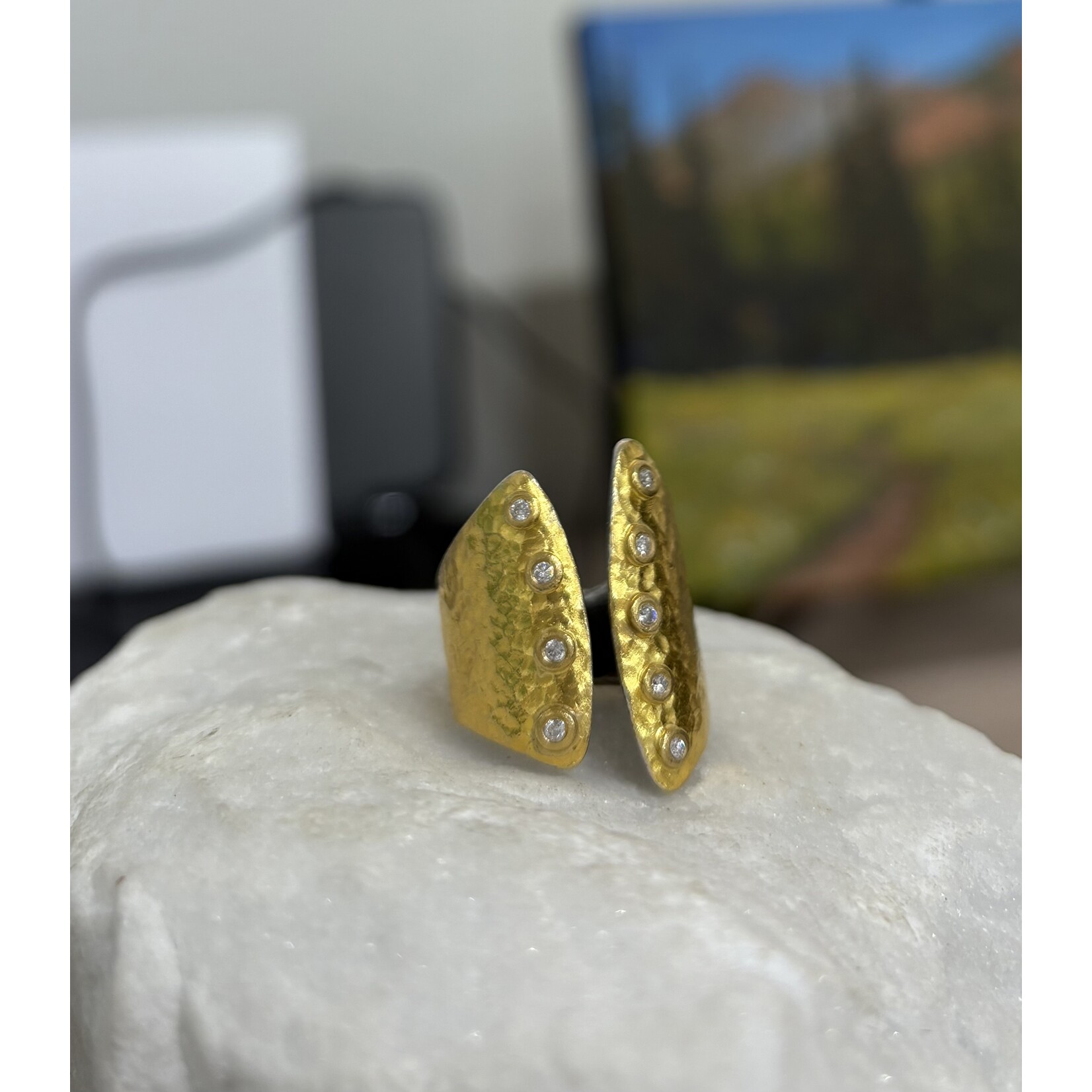 ARA Collection 24k Gold Open Cigar Ring with Diamond Frame