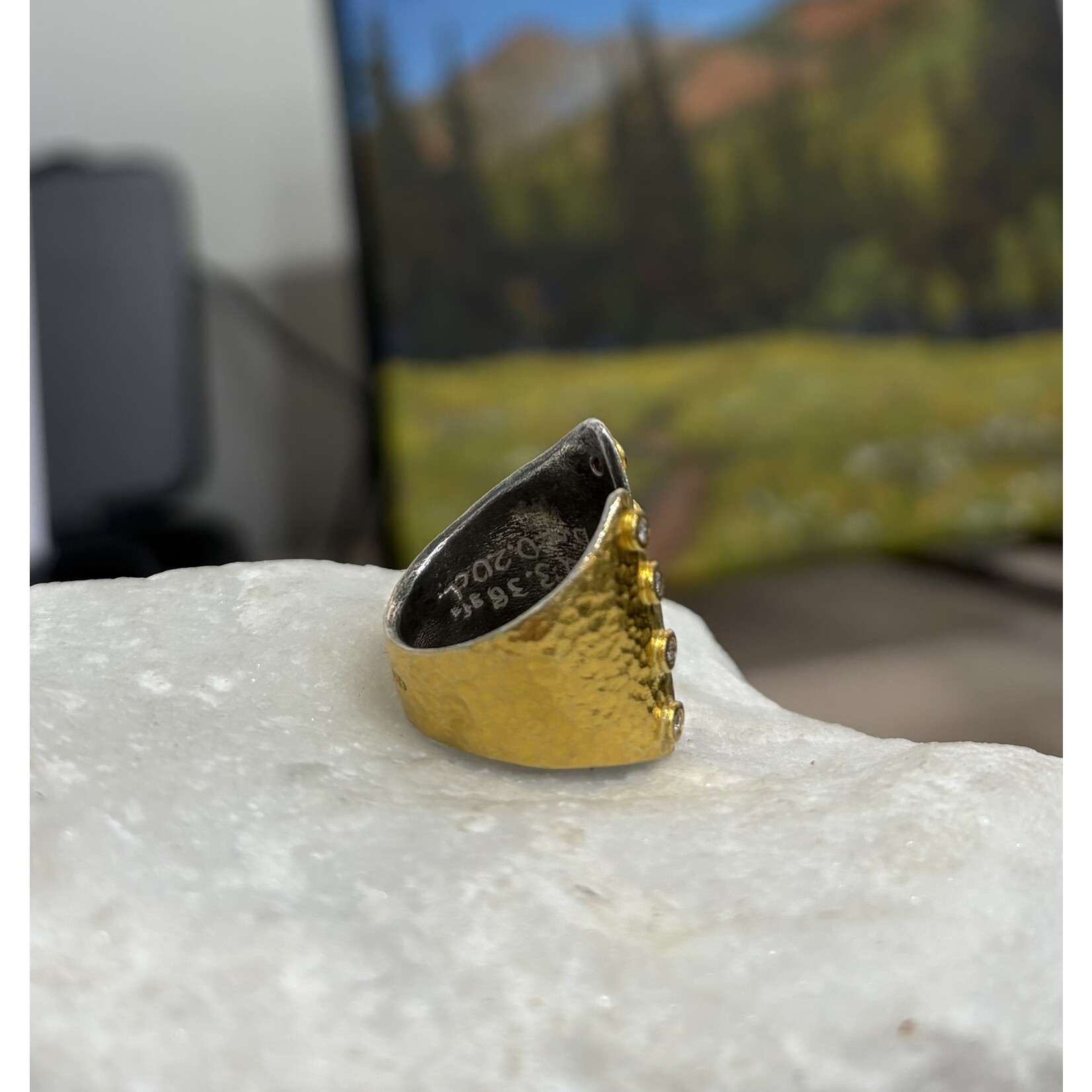 ARA Collection 24k Gold Open Cigar Ring with Diamond Frame