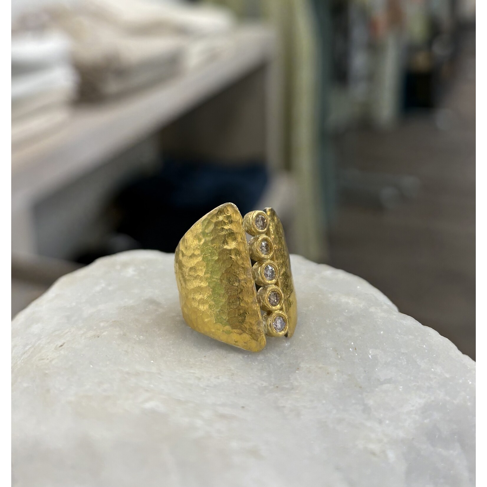 ARA Collection 24k Gold Open Cigar Ring with Center Diamonds