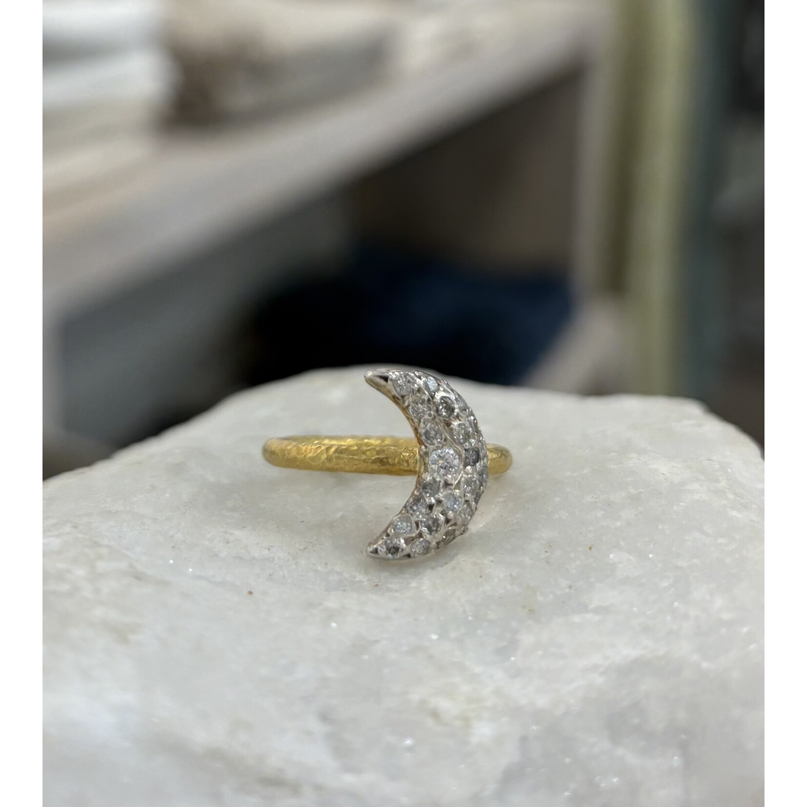 ARA Collection 24k Gold, Sterling Silver and Diamond Moon Ring